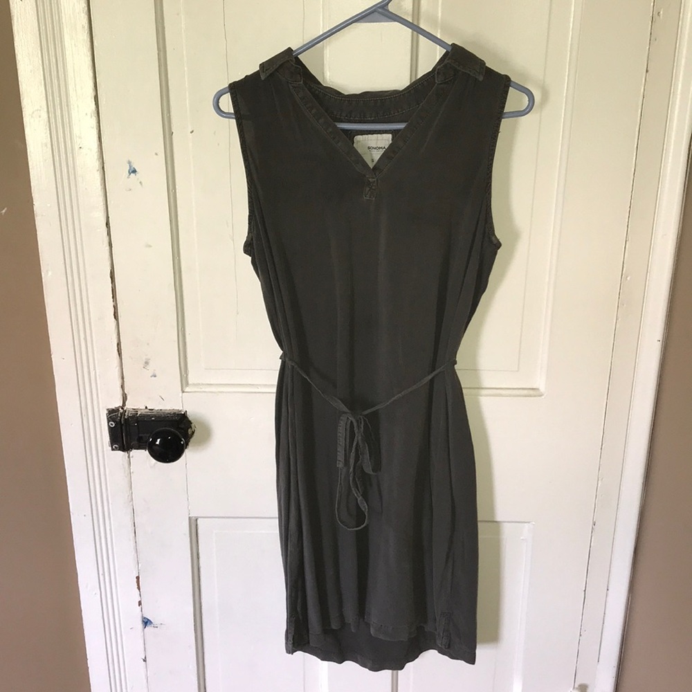 Collared olive green dress with belt